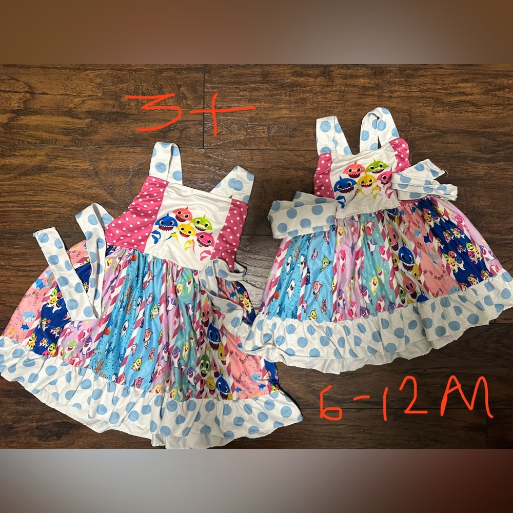 Matching baby shark dress. Size 6-12M and 3T